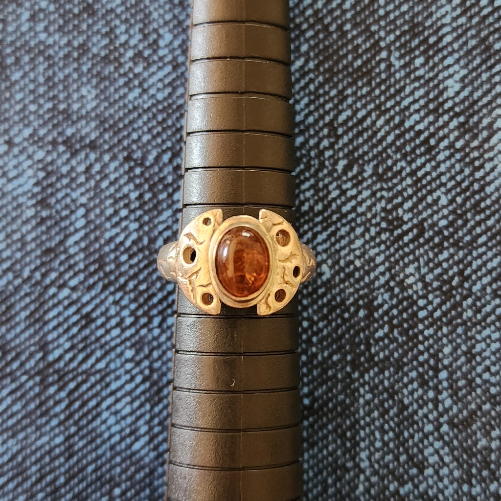 Silver With Amber Gemstone Ring